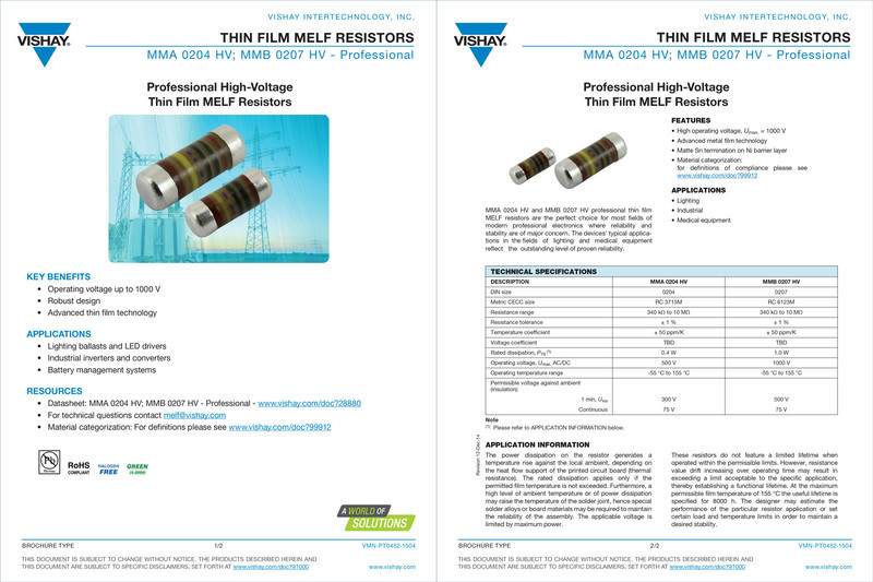 Vishay Product Sheet